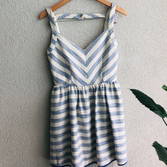 Line & Dot Navy/White Striped Mini Dress - Picture 2 of 9